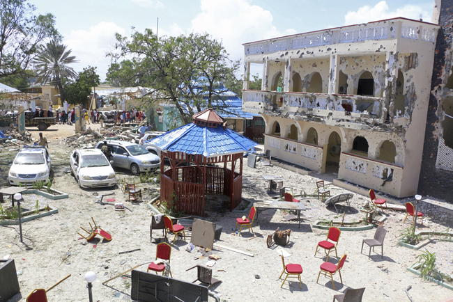 A view of Asasey Hotel after an attack, in Kismayo, Somalia, Saturday July 13, 2019. [Photo: IC/ AP]