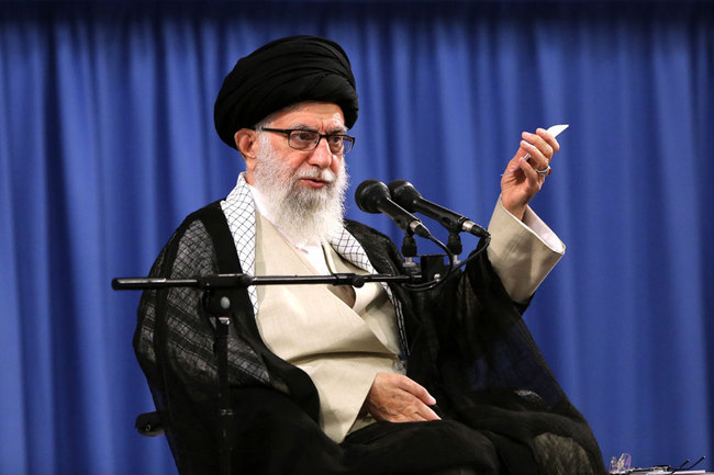 A handout photo made available by the Iranian supreme leader office shows Iranian supreme leader Ayatollah Ali Khamenei speaking during a ceremony with Iranian clerics in Tehran, Iran, July 16, 2019. [Photo: EPA/Leader Office Handout via IC]