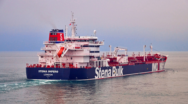 An undated handout photo made available by Stena Bulk shows British registered oil tanker 'Stena Impero' at sea. [File photo: IC]