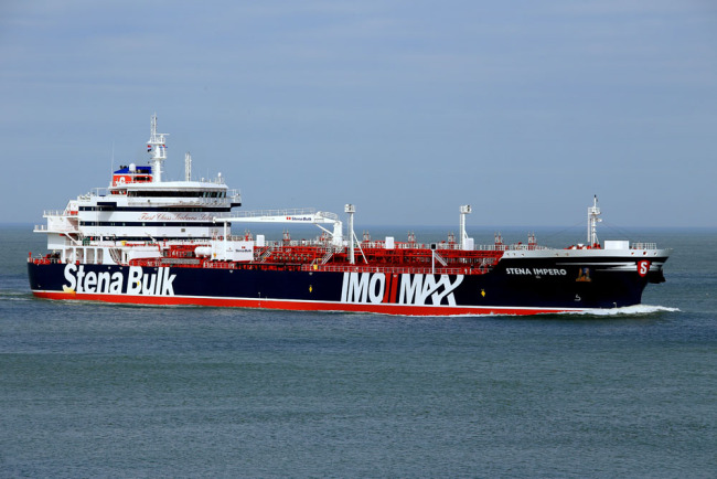 A picture shows the crude oil tanker Stena Impero in Rotterdam, The Netherlands, April 3, 2018. [File Photo: IC]