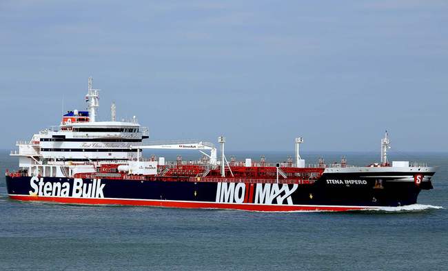 This handout photo made available on July 20, 2019, by Jan Verhoog shows the Stena Impero, a British-flagged tanker, off the coast of Europoort in Rotterdam on April 3, 2018. [Photo: VCG/Marinetraffic.com/Jan Verhoog]