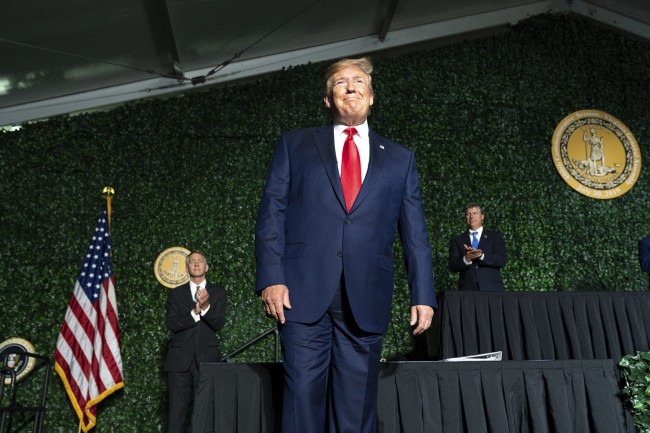 U.S President Donald Trump delivers remarks to commemorate the 400th Anniversary of the First Representative Legislative Assembly following a tour of the Jamestown Settlement Museum on July 30, 2019, in Williamsburg, Virginia. [Photo: Shealah Craighead via ZUMA Wire via IC]
