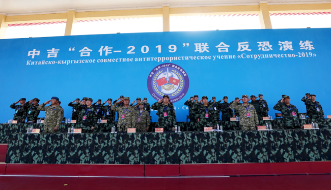 The China-Kyrgyzstan "Cooperation-2019" joint counter-terrorism exercise is launched at a training base in Xinjiang Uygur Autonomous Region on August 6, 2019. [Photo: China Plus]