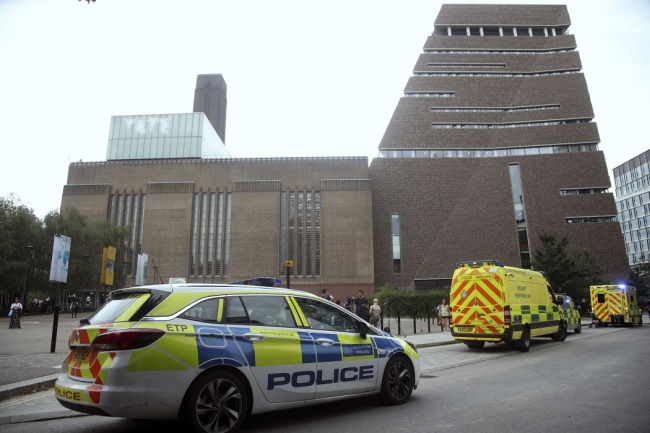 Emergency crews attending a scene at the Tate Modern art gallery, London, Sunday, Aug. 4, 2019. [Photo: AP]