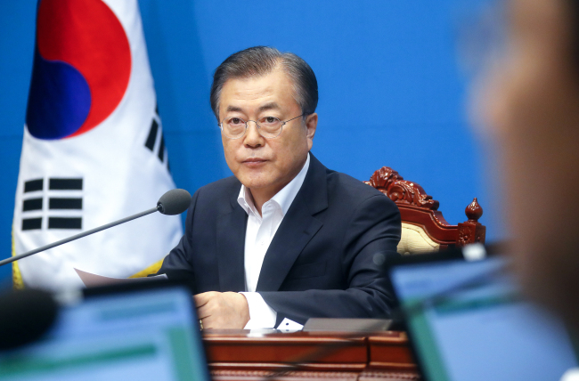 South Korean President Moon Jae-in attends a meeting in Seoul, on August 2, 2019. [File Photo: Yonhap News Agency via VCG/Yonhap]