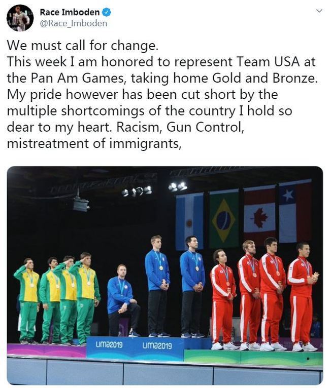 [Screenshot of Race Imboden's tweet taken by China Plus]