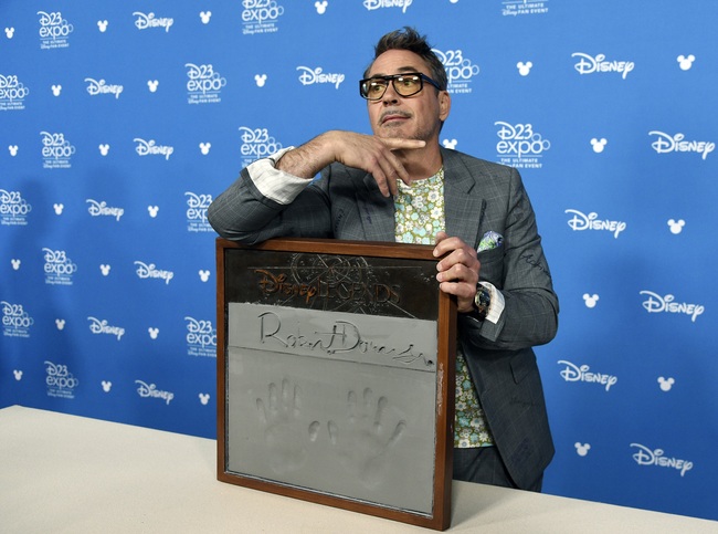 Actor Robert Downey Jr. poses during his handprint ceremony at the Disney Legends press line during the 2019 D23 Expo, Friday, Aug. 23, 2019, in Anaheim, Calif.  [Photo: AP]