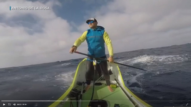 Antonio de la Rosa began a journey in June that would take him 2,500 miles across the ocean, from the California coast to Hawaii. He made the trip in 76 days, using only paddle power to make his way across the Pacific. [Screenshot: AP Video]