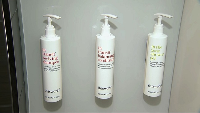 This image made from video shows bottles of shampoo, conditioner and shower gel that will replace smaller bottles of them by 2021, filmed at Marriott's headquarters in Bethesda, Md., Tuesday, Aug. 27, 2019. [Photo: AP]