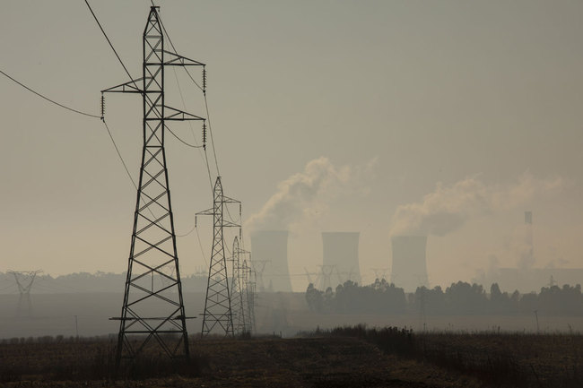 Power lines run from one of Eskom's coal fired power stations near Villiers, South Africa, 29 August 2019. [Photo: IC]