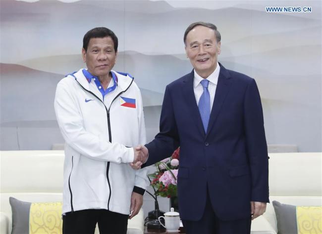Chinese Vice President Wang Qishan meets with Philippine President Rodrigo Duterte in Foshan, south China's Guangdong Province, Aug. 31, 2019. [Photo: Xinhua/Yao Dawei]
