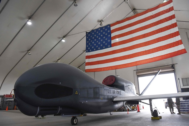 In this image released by the US Air Force, RQ-4 Global Hawk unmanned surveillance sits in a hangar on February 17, 2019, at Al Dhafra Air Base, United Arab Emirates. The Pentagon confirmed on June 20, 2019, that Iranian forces shot down a US naval surveillance drone but insisted the aircraft was in international air space, not that of Iran. [Photo: US Air Force/Airman 1st Class Tristan D. Viglianco/AFP via VCG]