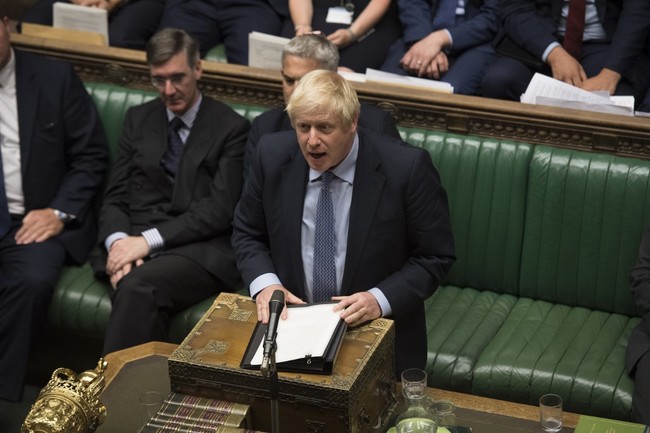 A handout photo released by the UK Parliament shows Britain's Prime Minister Boris Johnson speaking during the debate on the EU (Withdrawal) (No.6) Bill in the House of Commons in London on September 4, 2019. [Photo: AFP]