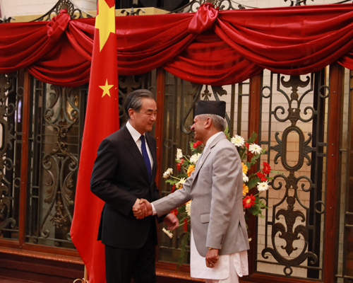 Visiting Chinese State Councilor and Foreign Minister Wang Yi meets with Nepali Foreign Minister Pradeep Kumar Gyawali in Kathmandu, Nepal on Monday, September 9, 2019. [Photo: fmprc.gov.cn]