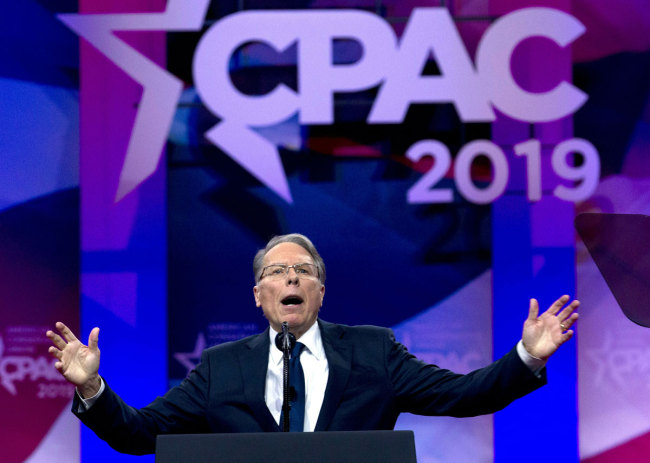 In this March 2, 2019, file photo, National Rifle Association Executive Vice President and CEO Wayne LaPierre speaks at Conservative Political Action Conference, CPAC 2019, in Oxon Hill, Md. [Photo: AP/Jose Luis Magana]