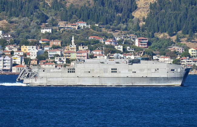 The transport vessel named "USNS Yuma" of U.S. Navy passes through the Dardanelles Strait in Canakkale, Turkey on September 14, 2019. [Photo: Anadolu Agency via IC/Murat Yuksel]