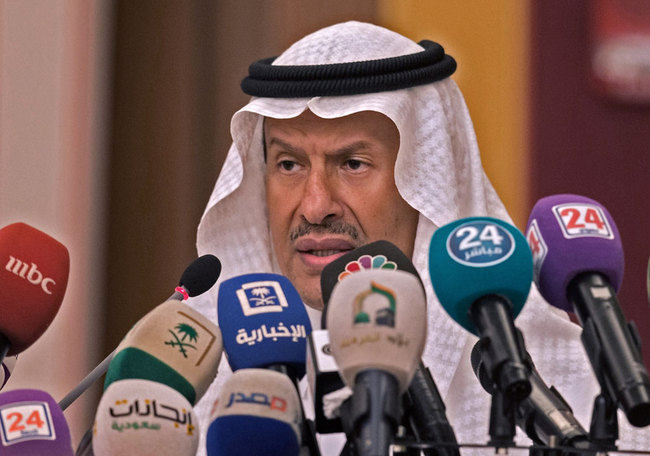 Saudi Arabia's Energy Minister Prince Abdulaziz bin Salman gives a press conference in the Red Sea coastal city of Jeddah on September 17, 2019. [Photo: AFP]