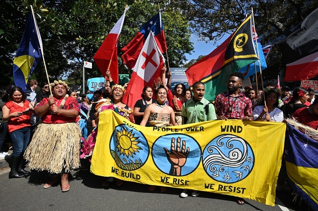 Pacific Islanders attend a protest march as part of the world’s largest climate strike in Sydney on September 20, 2019. [Photo: AFP/PETER PARKS]