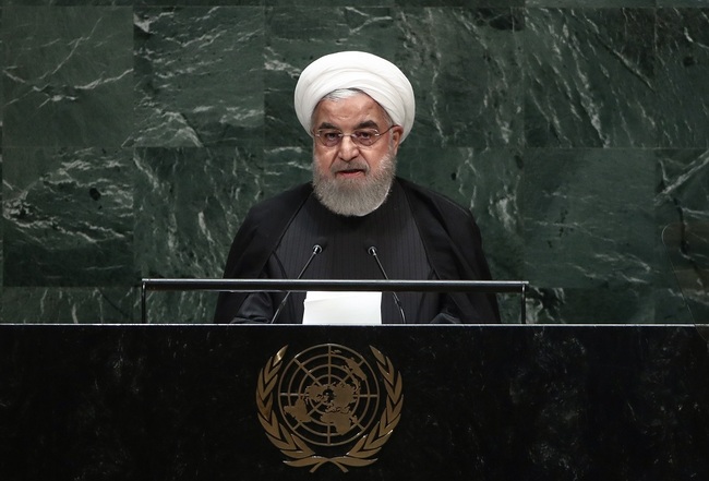 Iran's President Hassan Rouhani speaks at the 74th session of the UN General Assembly at the headquarters of the United Nations in Manhattan. [Photo: TASS via IC/Valery Sharifulin]