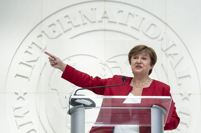 Newly selected International Monetary Fund (IMF) Managing Director Kristalina Georgieva speaks at a press conference at the IMF headquarters on September 25, 2019, in Washington. [Photo: AFP/Eric Baradat]