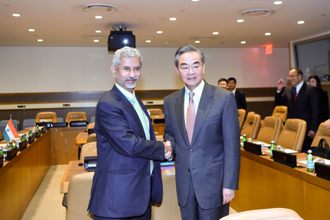 Chinese Foreign Minister Wang Yi meets with Indian External Affairs Minister Subrahmanyam Jaishankar on the sidelines of the General Debate of the 74th session of the UN General Assembly on Wednesday, September 25, 2019. [Photo: fmprc.gov.cn]