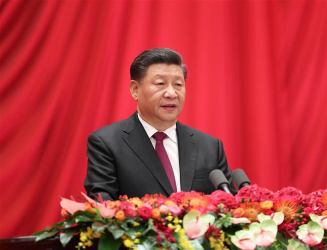 Chinese President Xi Jinping delivers an important speech at a reception to celebrate the 70th anniversary of the founding of the People's Republic of China (PRC) at the Great Hall of the People in Beijing, on Sept. 30, 2019. [Photo: Xinhua/Huang Jingwen]