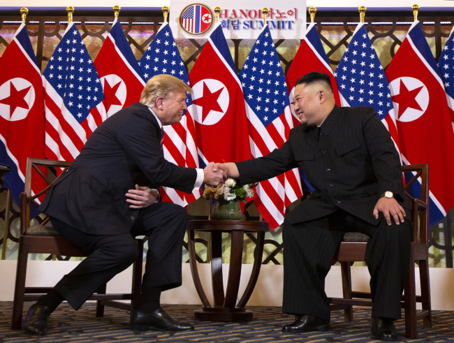 U.S. President Donald Trump meets top DPRK leader Kim Jong Un on Feb. 27, 2019 in Hanoi. [File Photo: AP via IC]