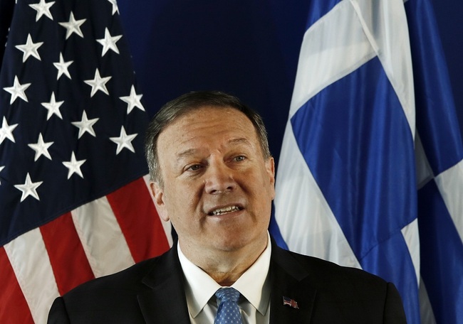 US State Secretary Mike Pompeo delivers his speech at the Stavros Niarchos Foundation Cultural Centre (SNFCC), in Athens, Greece, October 5, 2019. [File Photo: IC/EPA/YANNIS KOLESIDIS]