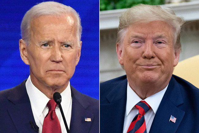 This combination of pictures created on September 24, 2019 shows a file photo taken on September 12, 2019 of Democratic presidential hopeful Former Vice President Joe Biden at Texas Southern University in Houston, Texas,and US President Donald Trump during a meeting in the Oval Office at the White House in Washington, DC, September 20, 2019. [Photo: VCG]