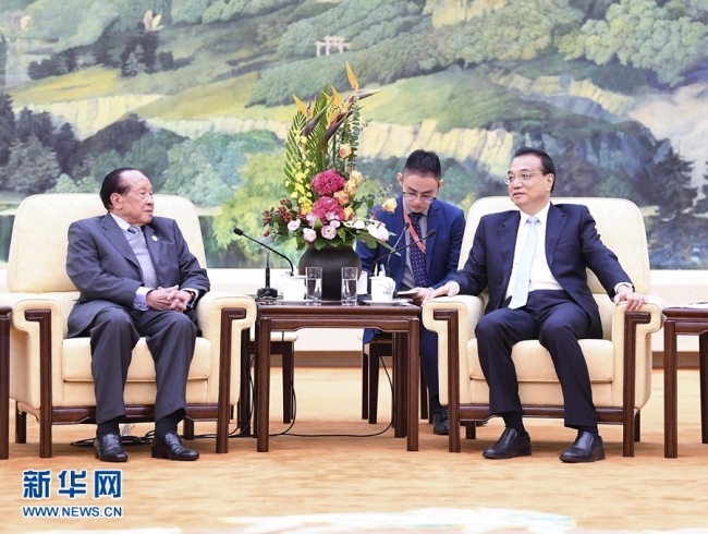 Chinese Premier Li Keqiang meets with Cambodian Deputy Prime Minister Hor Namhong in Beijing, on Wednesday, October 09, 2019. [Photo: Xinhua]