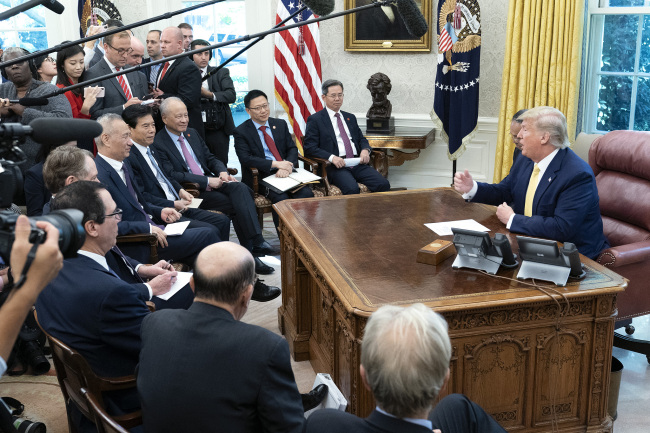 U.S. President Donald Trump speaks after holding trade discussions with China’s Vice Premier Liu He and trade delegations from the U.S. and China at the White House in Washington, DC, October 11, 2019. [Photo: Newscom via VCG]