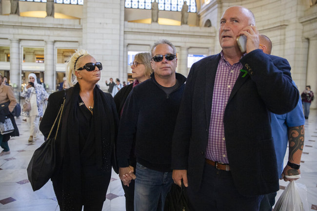 Charlotte Charles, left, mother of British teenager Harry Dunn, and her husband Bruce Charles, center arrive at Union Station in Washington, Tuesday, Oct. 15, 2019. [Photo: AP]