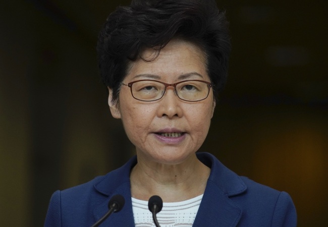Hong Kong Chief Executive Carrie Lam speaks during a press conference in Hong Kong. [File Photo: IC/AP]