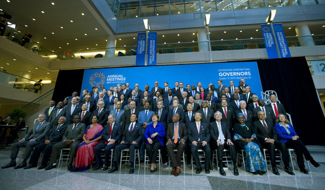 International Monetary Fund (IMF) Governors gather for a group photo during the World Bank/IMF Annual Meetings in Washington, Saturday, Oct. 19, 2019. [Photo: AP]