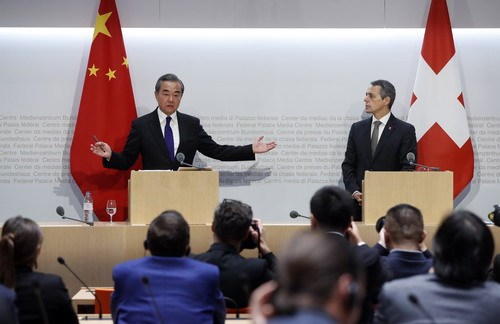 Chinese State Councilor and Foreign Minister Wang Yi speaks at a joint press conference with his Swiss counterpart Ignazio Cassis on Tuesday, Oct.23, 2019. [Photo: fmprc.gov.cn] 