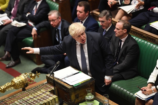 British Prime Minister Boris Johnson speaking during Prime Minister's Questions in the House of Commons in London, Britain, October 23, 2019. [File Photo: IC/EPA/JESSICA TAYLOR]