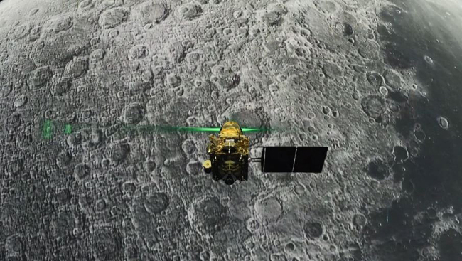 This screen grab taken from a live webcast by Indian Space Research Organisation (ISRO) on August 6, 2019 shows Vikram Lander before it is supposed to land on the Moon. [File Photo: VCG]