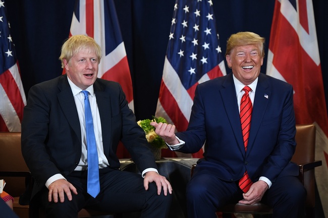 File Photo: U.S. President Donald Trump and British Prime Minister Boris Johnson hold a meeting at UN Headquarters in New York, September 24, 2019, on the sidelines of the United Nations General Assembly. [Photo: AFP/SAUL LOEB]