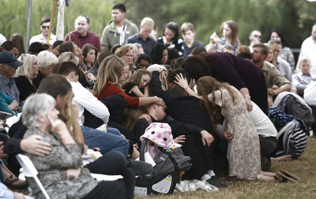 People attend the funeral of Dawna Ray Langford, 43, and her sons Trevor, 11, and Rogan, 2, who were killed in an ambush earlier this week, in La Mora, Mexico, Thursday, Nov. 7, 2019. [Photo: AP]