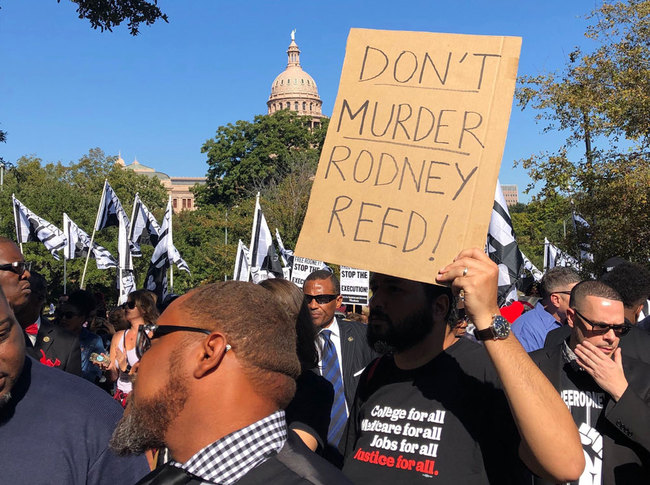 Supporters rally to stop the execution of Texas death row inmate Rodney Reed outside the governor's mansion in Austin, Texas, Saturday, Nov. 9, 2019. [Photo: AP/Paul Weber]