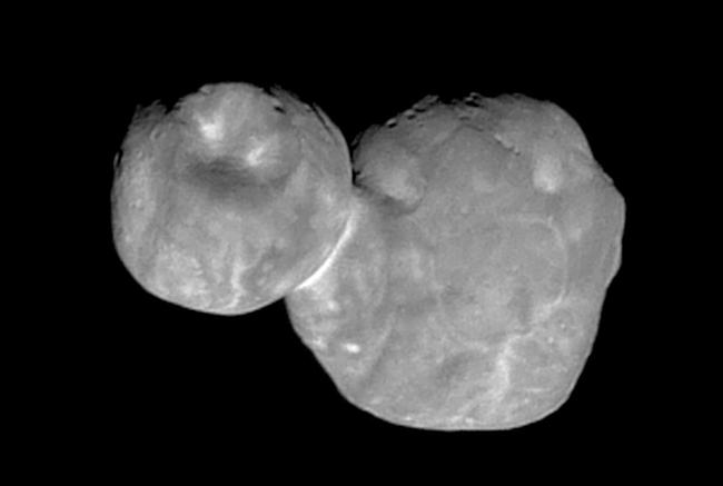 This Tuesday, Jan. 1, 2019 image made available by NASA shows the Kuiper belt object originally called "Ultima Thule," about 1 billion miles beyond Pluto, encountered by the New Horizons spacecraft. [Photo: NASA/Johns Hopkins University Applied Physics Laboratory/Southwest Research Institute via AP]