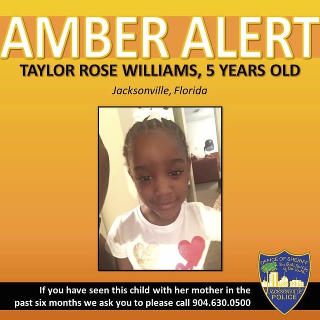 In this Amber Alert made available by the Jacksonville, Florida, Police, shows an undated photo of Taylor Williams. [Photo: Jacksonville Police via AP]