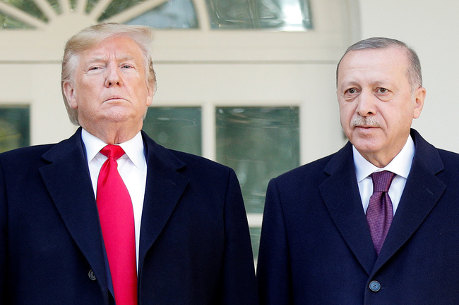 U.S. President Donald Trump stands with Turkey's Pressident Tayyip Erdogan at the White House in Washington, U.S., November 13, 2019.[File Photo: TOM BRENNER/REUTERS]