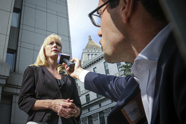 Sigrid McCawley, attorney for alleged sexual abuse victims of financier Jeffrey Epstein who committed suicide while awaiting trial, addresses the media after a hearing in Manhattan Federal Court to discuss plans for unsealing more court records for a civil case against Epstein, Sept. 4, 2019, in New York. [Photo: AP]