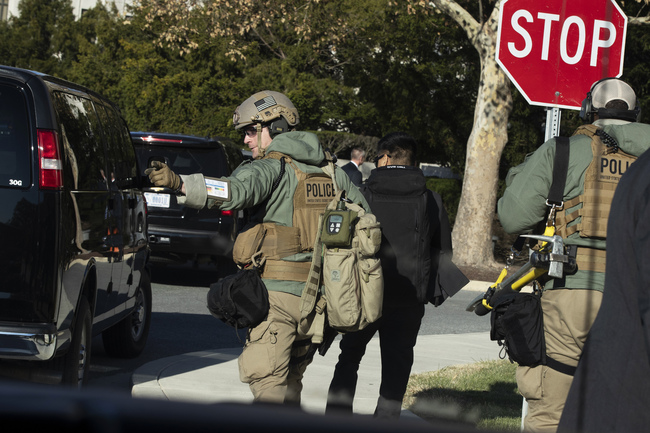 Members of the U.S. Secret Service' Hazardous Agent Mitigation and Medical Emergency Response (HAMMER) Team, move from their vehicle as President Donald Trump is visiting Walter Reed National Military Medical Center, Saturday, Nov. 16, 2019, in Bethesda, Md. [Photo: AP]