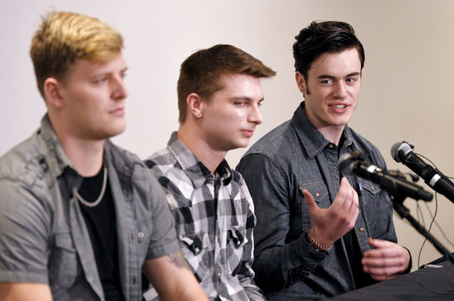 In this Feb. 11, 2019, file photo, Carverton band members, from left, Michael Wiebel, Michael Curry and Christian Ferguson, talk about fellow member Kyle Yorlets during a press conference about the killing of Yorlets, at Belmont University in Nashville, Tenn. Police in Tennessee were searching Sunday, Dec. 1, for four teenagers who escaped from a juvenile detention center in Nashville. [File photo: AP]