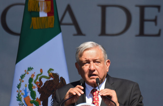 Mexican President Andres Manuel Lopez Obrador delivers a speech during a rally marking his first year in office at the Zocalo square in Mexico City on December 1, 2019. [Photo: AFP]