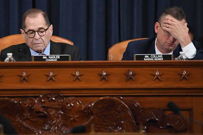 Chairman and Democratic Representative Jerry Nadler (L) with Ranking Member and Republican Representative Doug Collins take part in the House Judiciary Committee's vote on House Resolution 755, Articles of Impeachment Against President Donald Trump, on Capitol Hill in Washington, DC, on December 13, 2019. [Photo: AFP/ SAUL LOEB] 