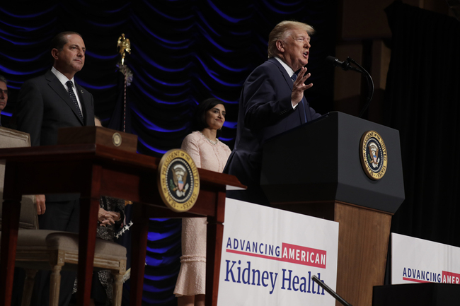 In this July 10, 2019, file photo, President Donald Trump speaks during an event on kidney health at the Ronald Reagan Building and International Trade Center in Washington. The U.S. government proposed new rules Tuesday, Dec. 17, to increase organ transplants. [Photo: AP]