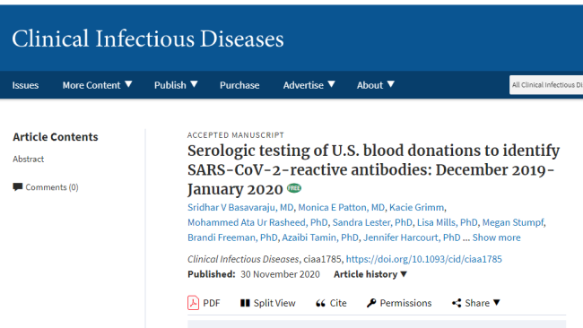 Snímek obrazovky s výzkumem z webových stránek časopisu Clinical Infectious Diseases.